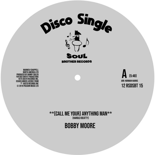 [12RSDSBT15] Bobby Moore / Sweet Music, (Call Me You) Anything Man/ I Get Lifted